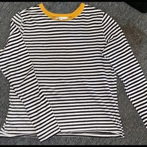 Black & white stripped shirt with yellow collar
